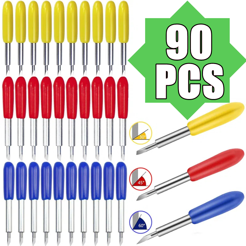 Cutting Plotter Blade - 90-10PCS 30/45/60 Degrees Replacement Blades For